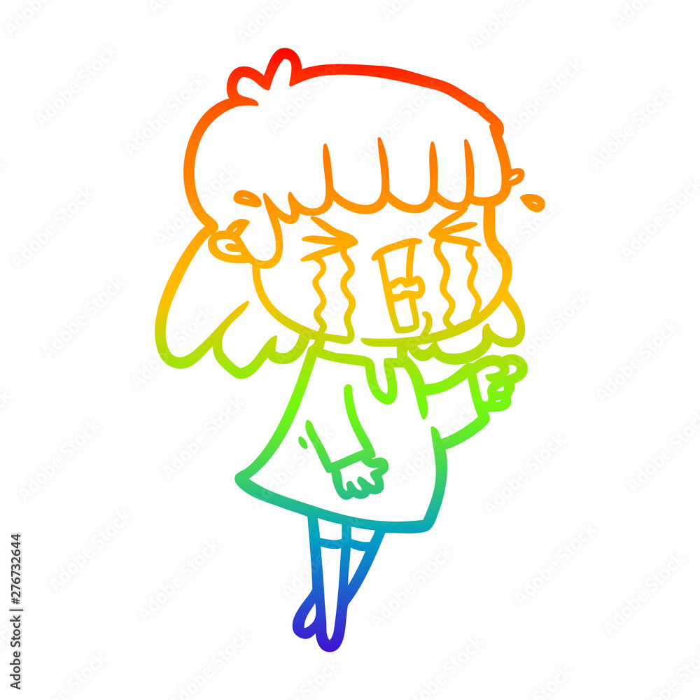 rainbow gradient line drawing cartoon woman in tears rainbow gradient line drawing cartoon woman in tears