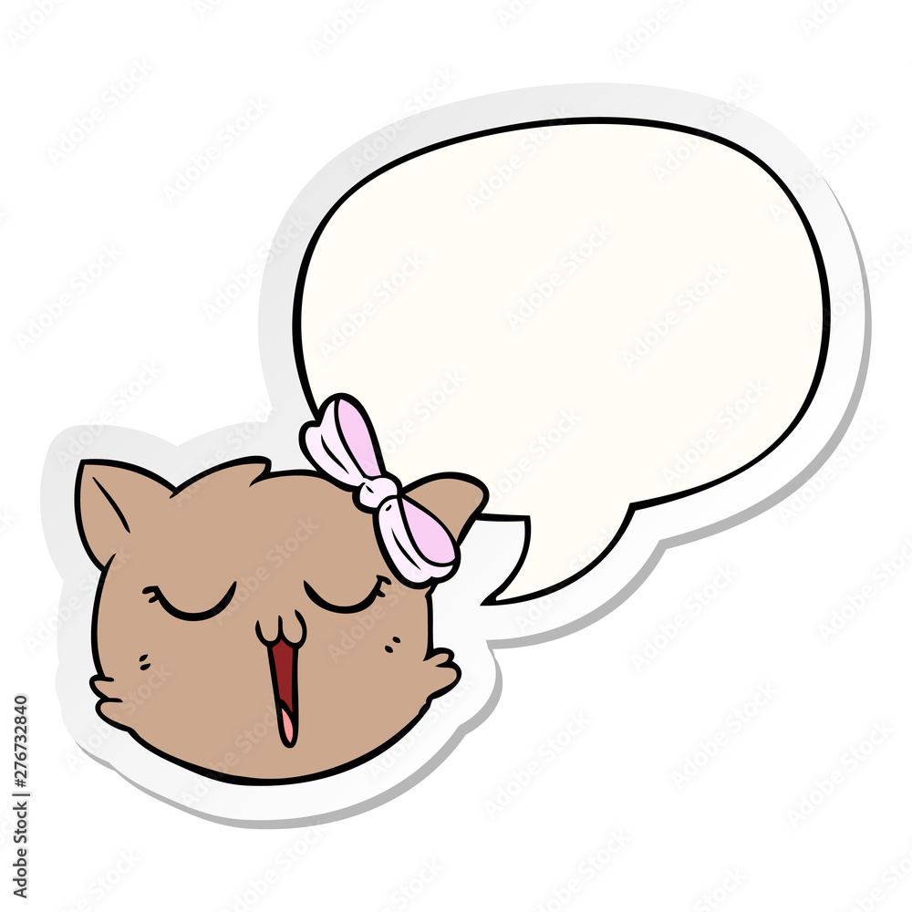 Fototapeta premium cartoon cat face and speech bubble sticker