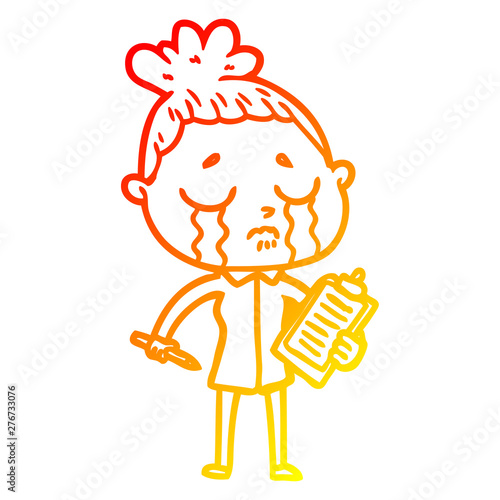 warm gradient line drawing cartoon crying saleswoman