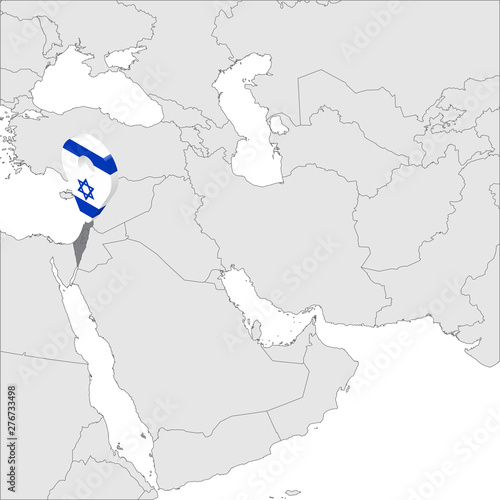 tate of Israel Location Map on map Middle East. 3d Israel flag map marker location pin. High quality map of Israel.  Vector illustration EPS10.