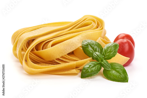 Italian Tagliatelle pasta, close-up, isolated on white background
