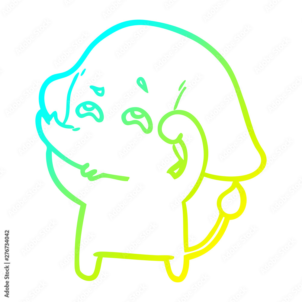 cold gradient line drawing cartoon elephant remembering