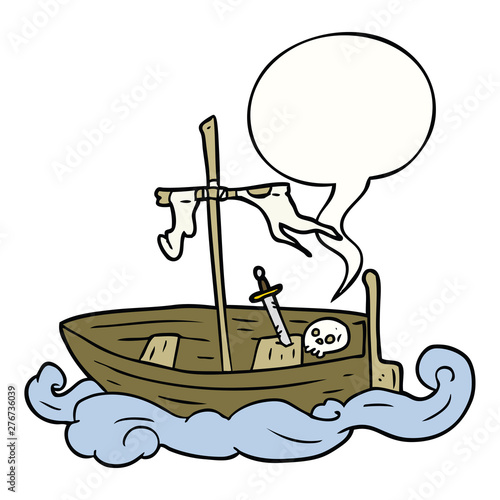 cartoon old shipwrecked boat and speech bubble