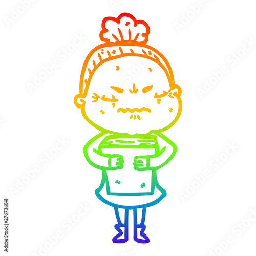 rainbow gradient line drawing cartoon annoyed old lady