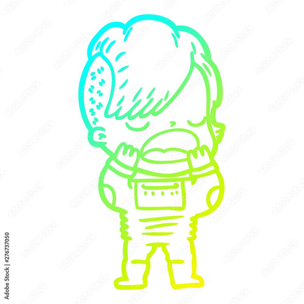 cold gradient line drawing cartoon cool hipster girl in space suit cold gradient line drawing cartoon cool hipster girl in space suit