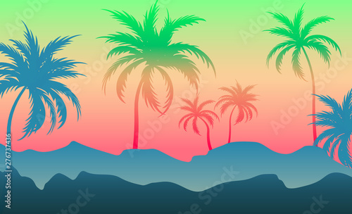 Coconut trees on the white hills Backgrounds  Colorful silhouette  Colorful illustration trends.