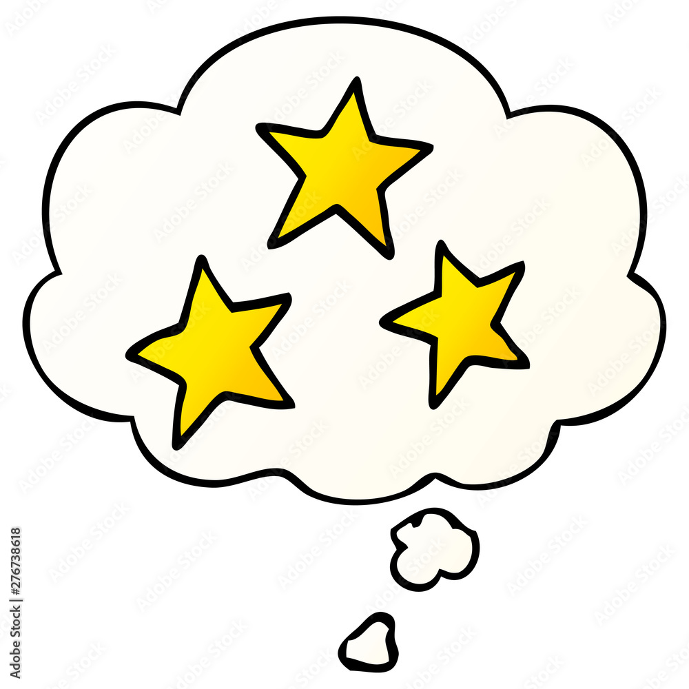 cartoon stars and thought bubble in smooth gradient style