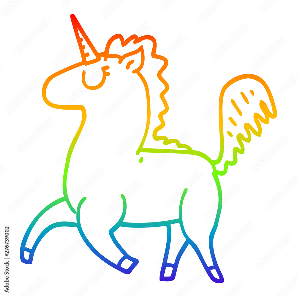 Fototapeta premium rainbow gradient line drawing cartoon unicorn