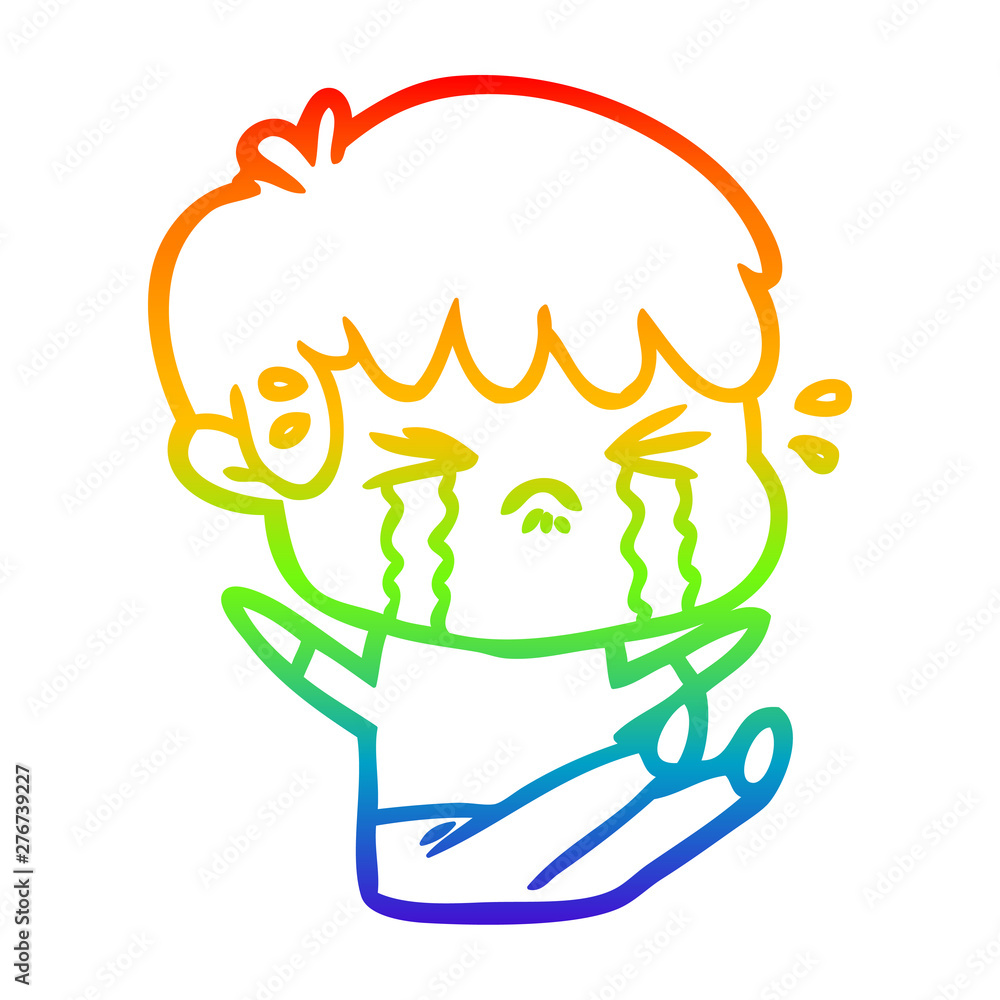 rainbow gradient line drawing cartoon boy crying rainbow gradient line drawing cartoon boy crying