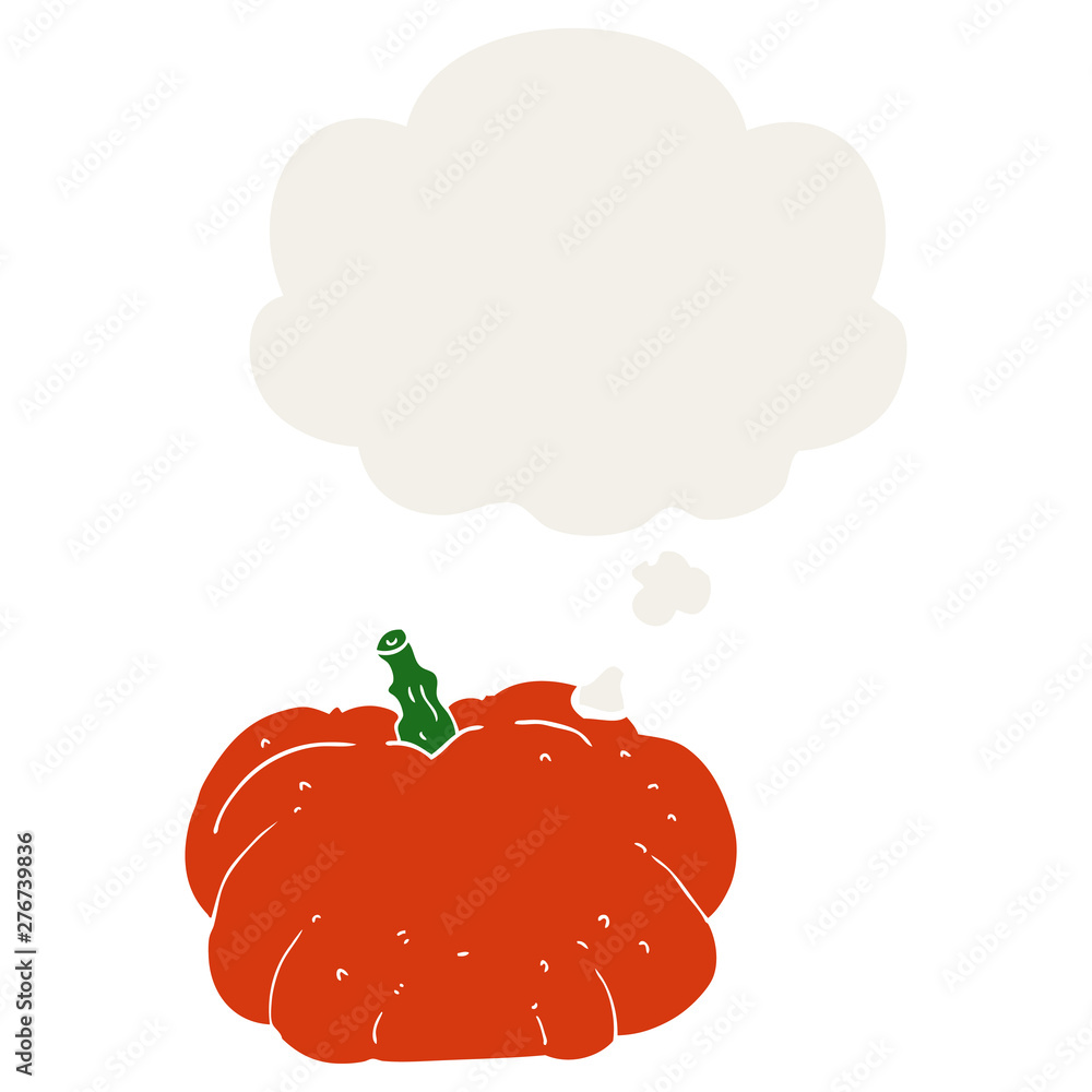 Fototapeta premium cartoon pumpkin and thought bubble in retro style