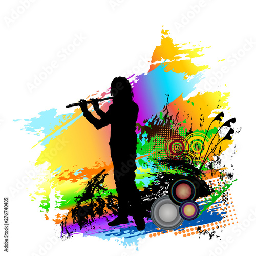 Flute player. Folk music festival background