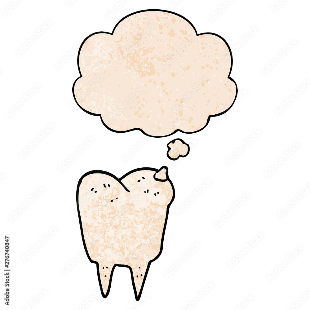 cartoon tooth and thought bubble in grunge texture pattern style cartoon tooth and thought bubble in grunge texture pattern style