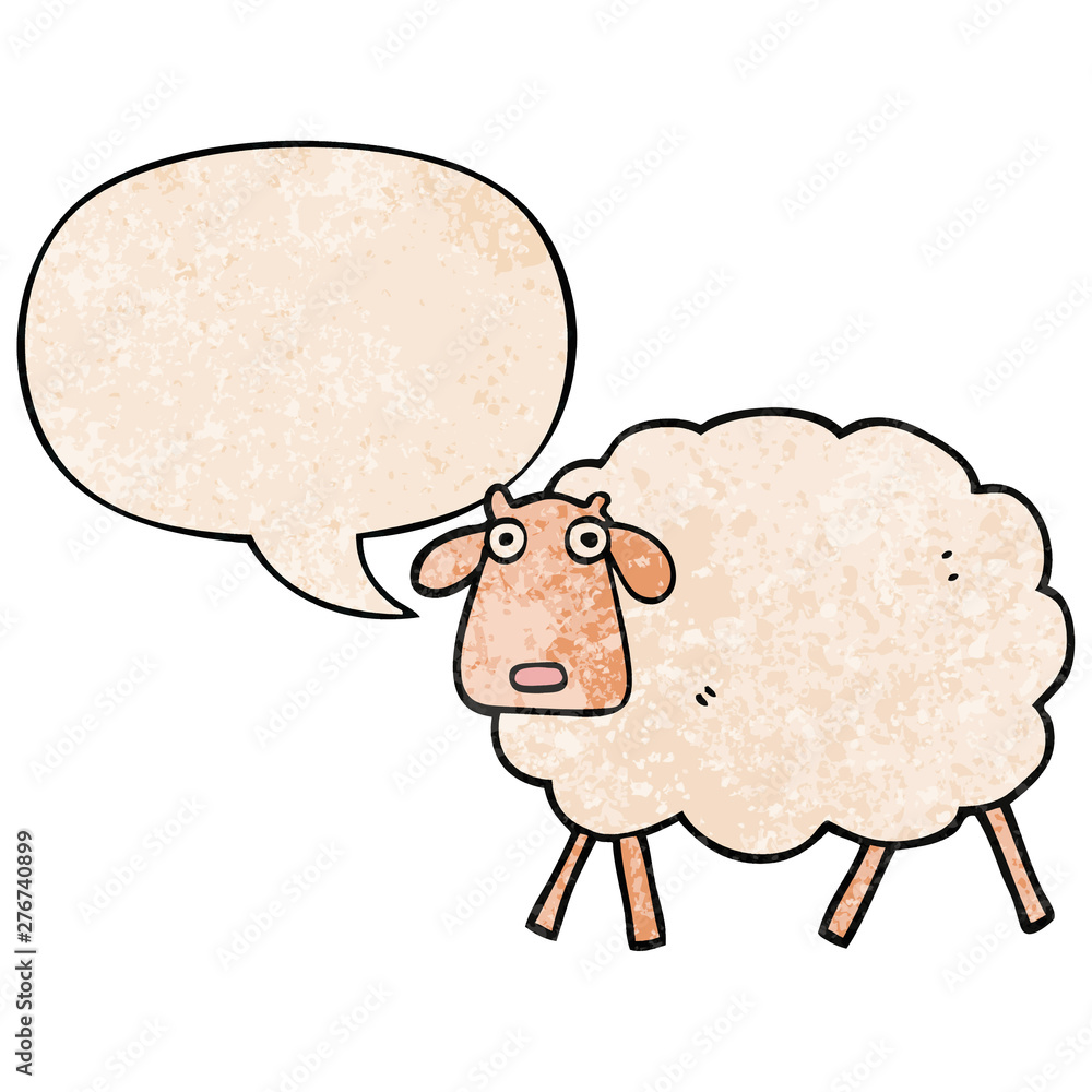 cartoon sheep and speech bubble in retro texture style cartoon sheep and speech bubble in retro texture style