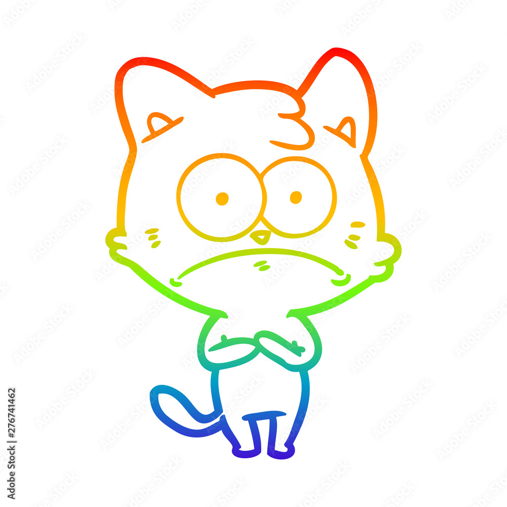 Fototapeta premium rainbow gradient line drawing cartoon nervous cat