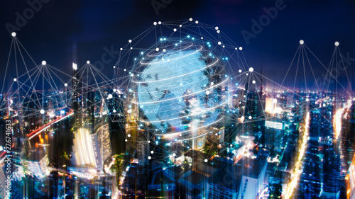 Smart city and internet of things, wireless communication network, abstract image visual,IoTInternet of Things, era of internet, internet of every things, internet in every day lifes,5G. photo