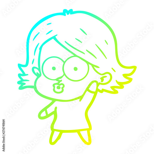 cold gradient line drawing cartoon girl pouting
