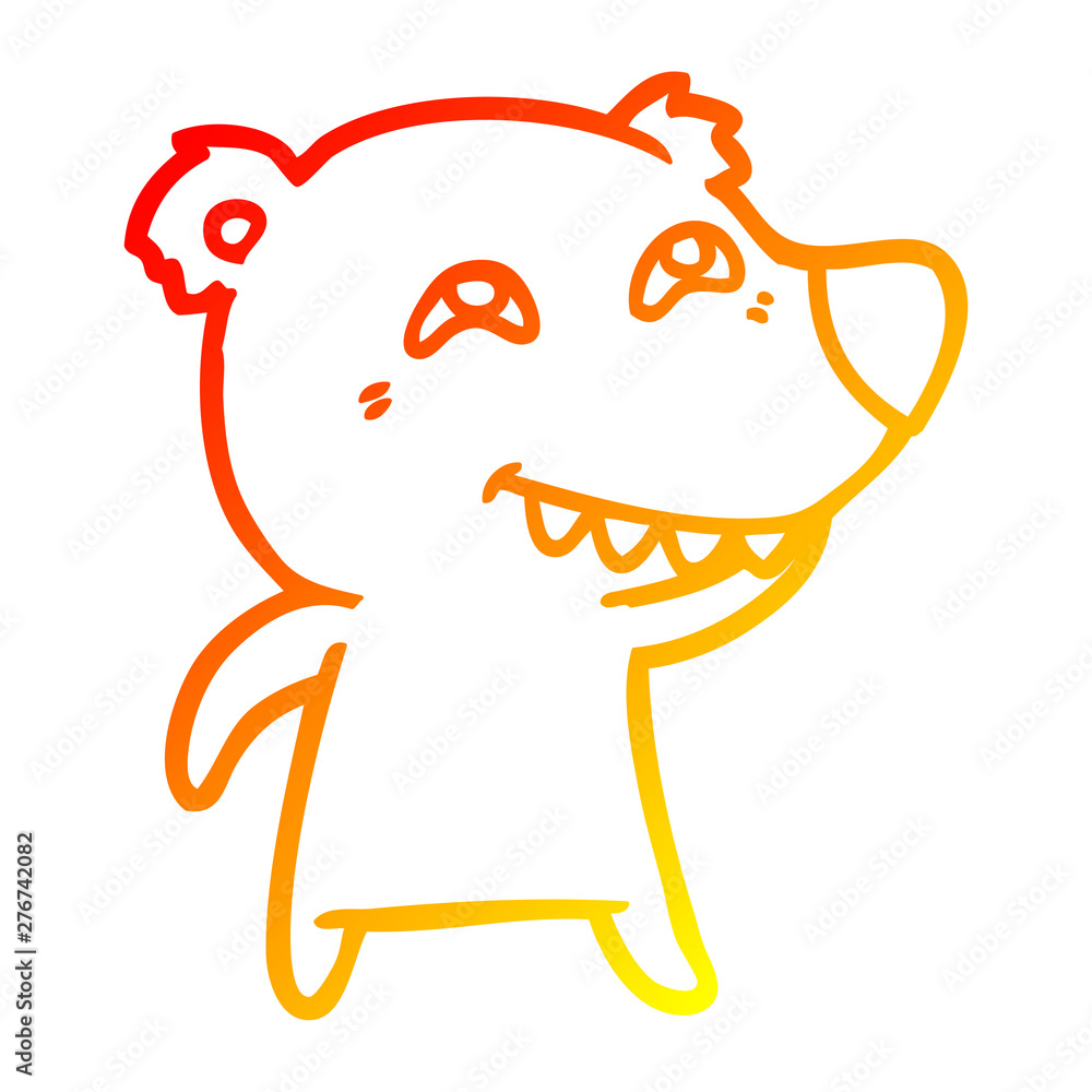 Obraz premium warm gradient line drawing cartoon polar bear showing teeth
