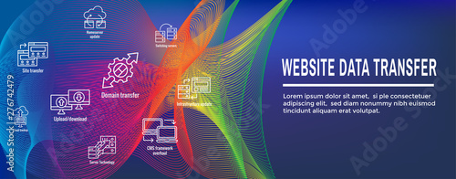 Website Data Transfer Icon Set and Web Header Banner