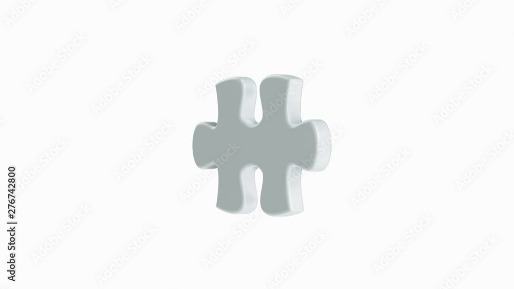 Blank single middle horizontal puzzle piece. Loop ready animation of single puzzle element with mask included.