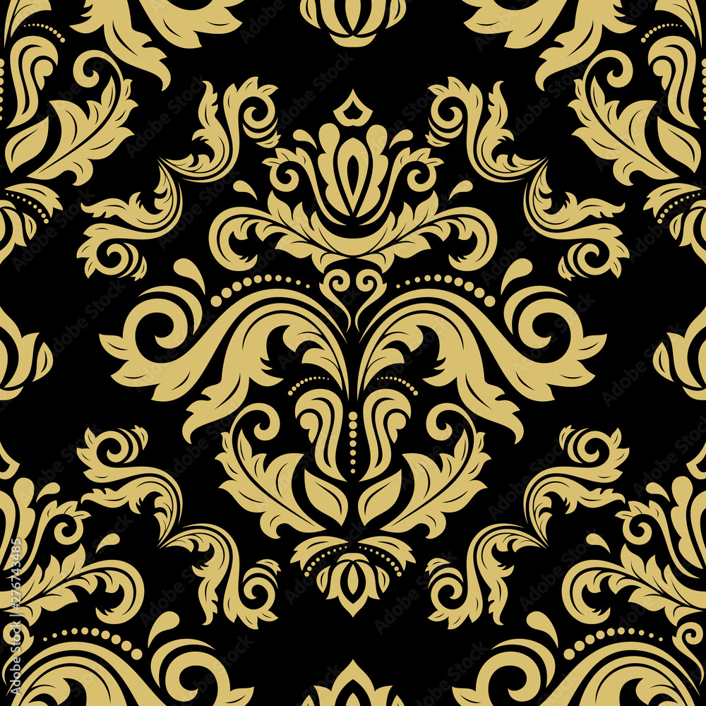 Classic seamless black and golden pattern. Damask orient ornament. Classic vintage background