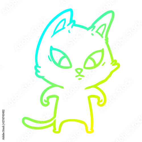 cold gradient line drawing confused cartoon cat