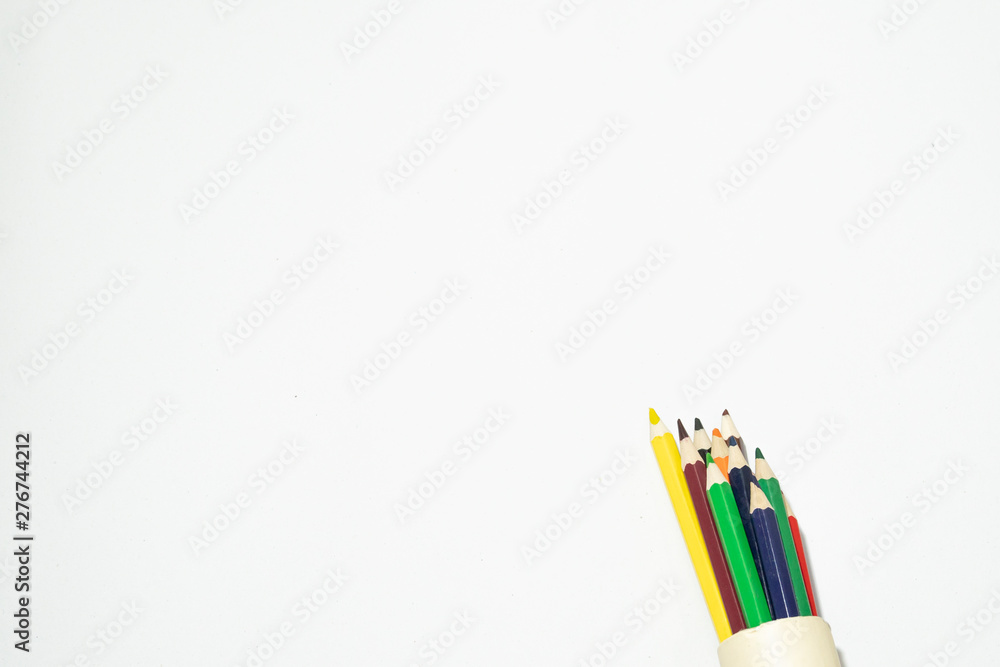 Fototapeta premium Group of color pencil on white background