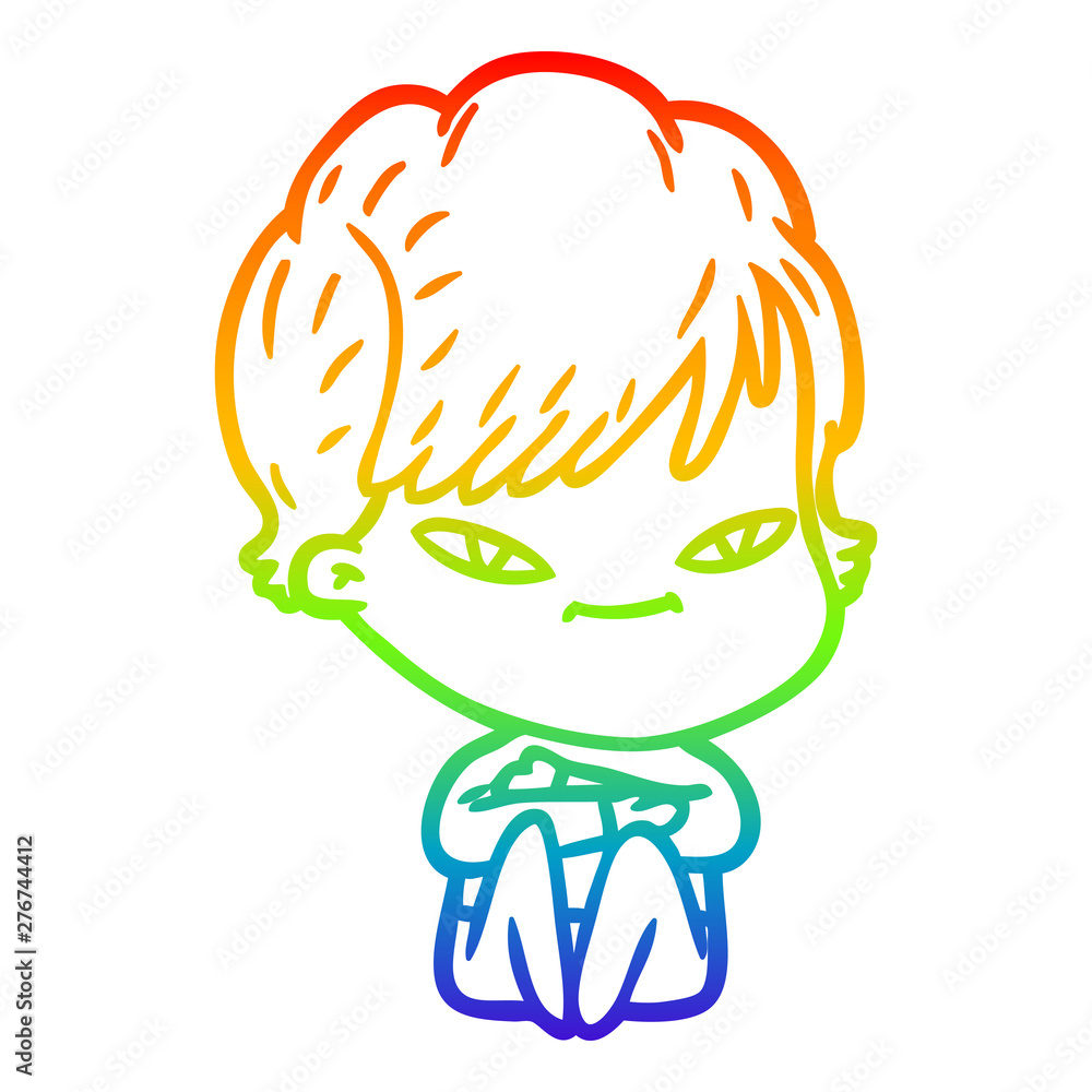 rainbow gradient line drawing cartoon happy woman rainbow gradient line drawing cartoon happy woman