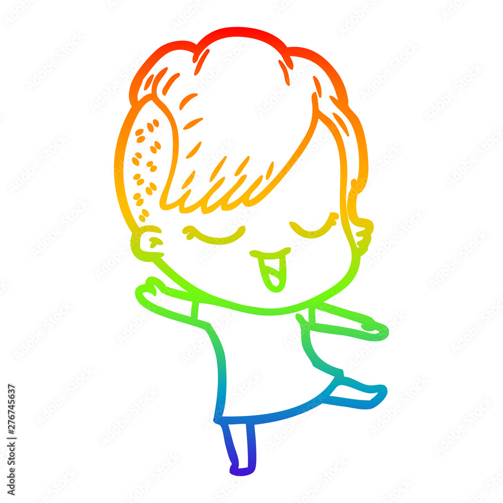 rainbow gradient line drawing happy cartoon girl