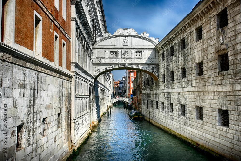 View of Bridge of Sighs (Ponte dei Sospiri) in  Venice, Italy. April 2012