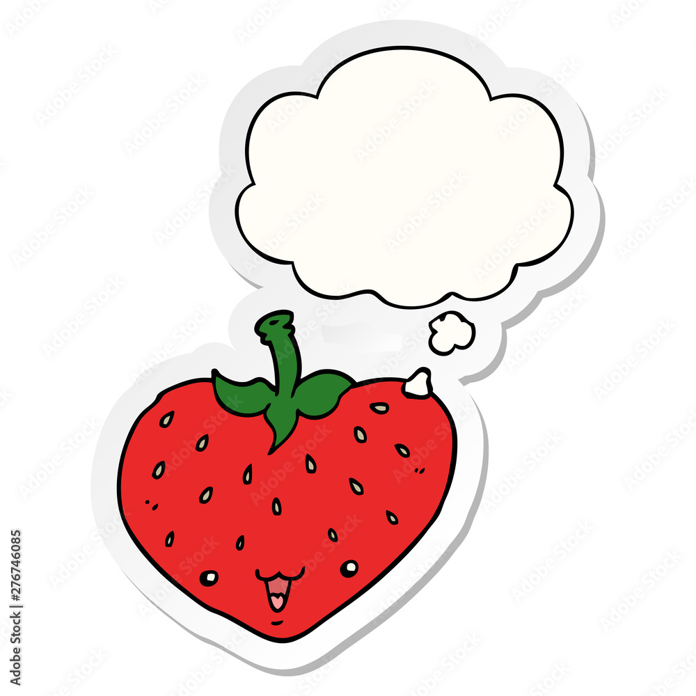 Fototapeta premium cartoon strawberry and thought bubble as a printed sticker