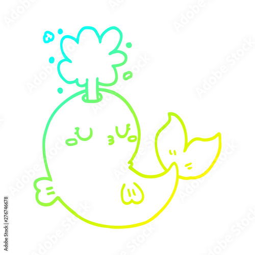 cold gradient line drawing cartoon whale spouting water