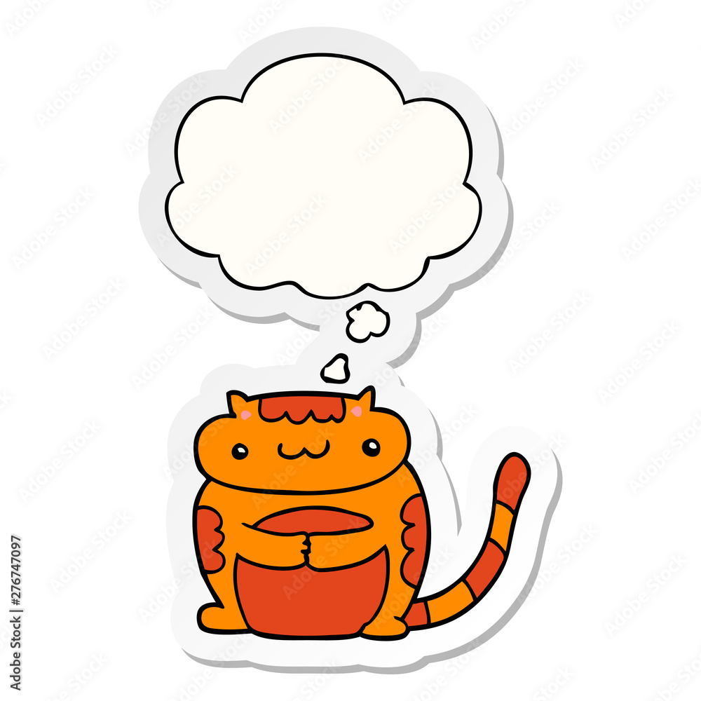 cute cartoon cat and thought bubble as a printed sticker cute cartoon cat and thought bubble as a printed sticker