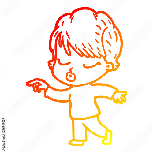 warm gradient line drawing cartoon woman with eyes shut