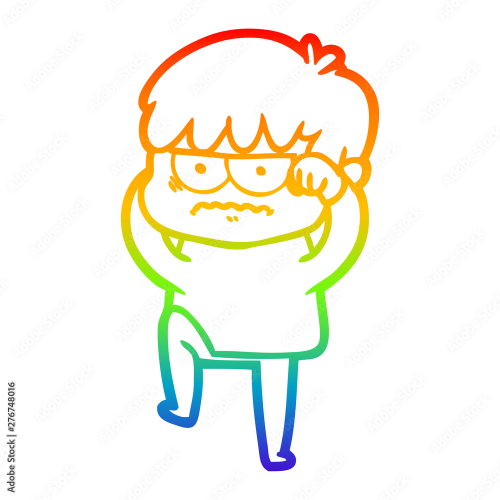 rainbow gradient line drawing annoyed cartoon boy rainbow gradient line drawing annoyed cartoon boy