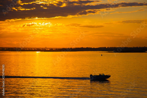 A beautiful golden sunset on the river.