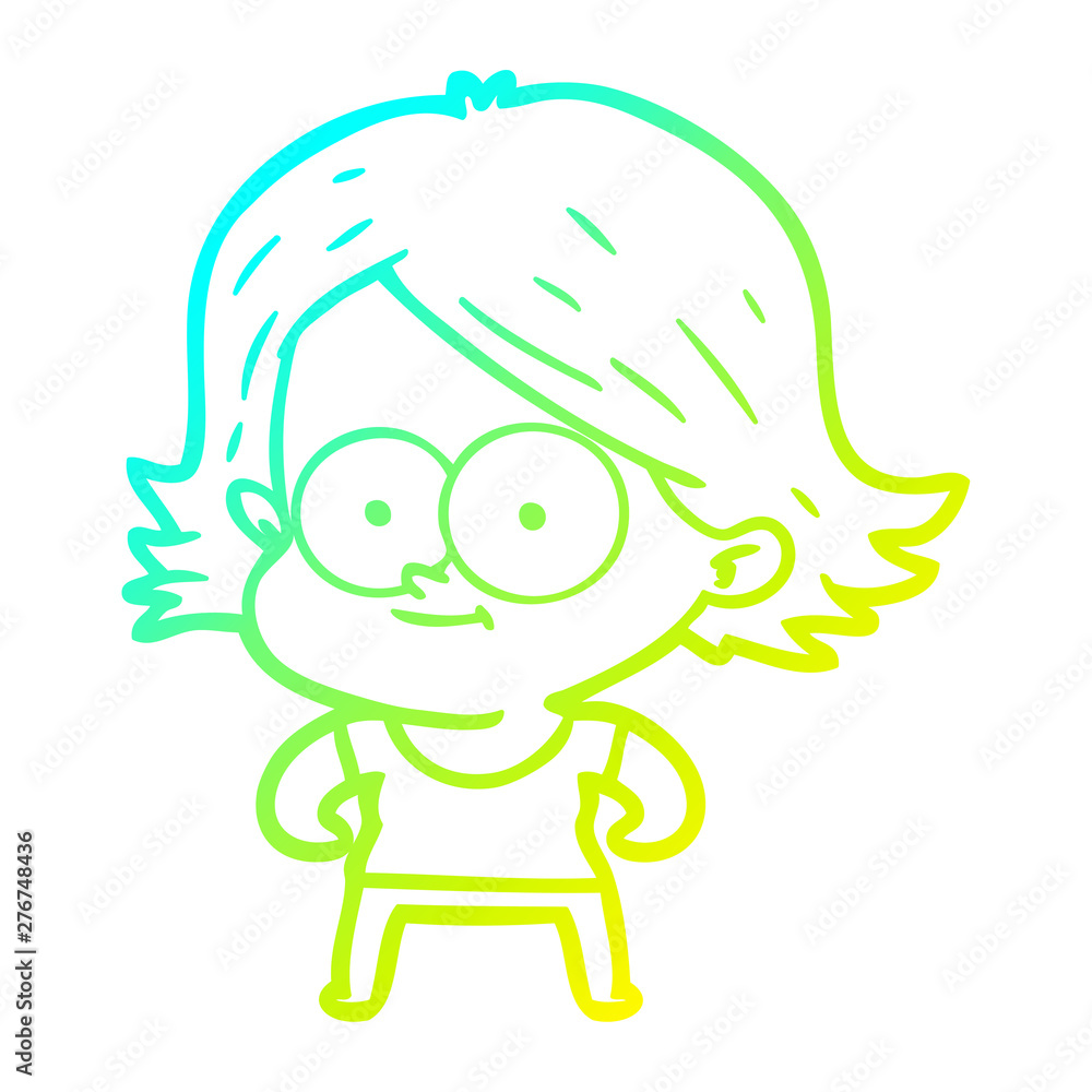 cold gradient line drawing happy cartoon girl cold gradient line drawing happy cartoon girl