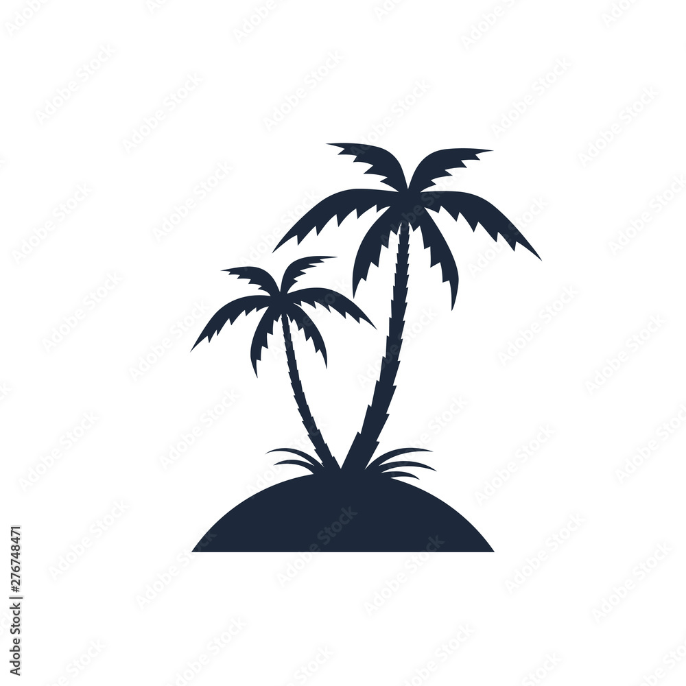 Island sign with coconut palms. Tropical island graphic icon. Travel symbol isolated on white background. Vector illustration