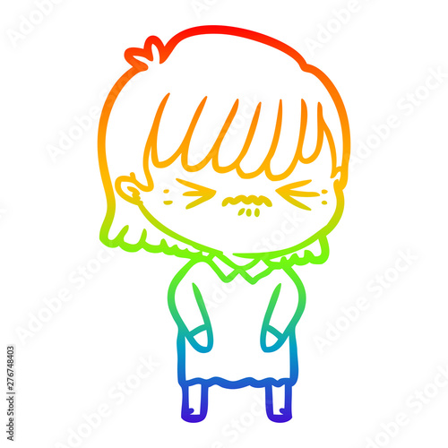 rainbow gradient line drawing annoyed cartoon girl