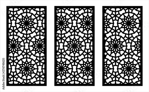 Laser pattern. Set of decorative vector panels for laser cutting. Template for interior partition in arabesque style. Ratio 1:2