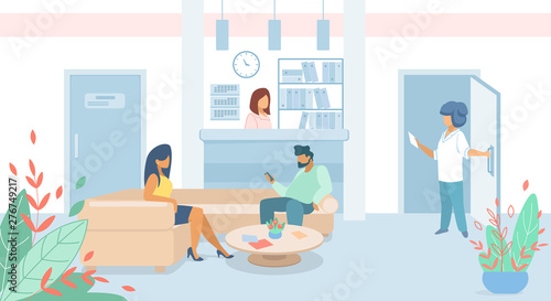 Man and Woman Patients Sitting in Clinic Lobby
