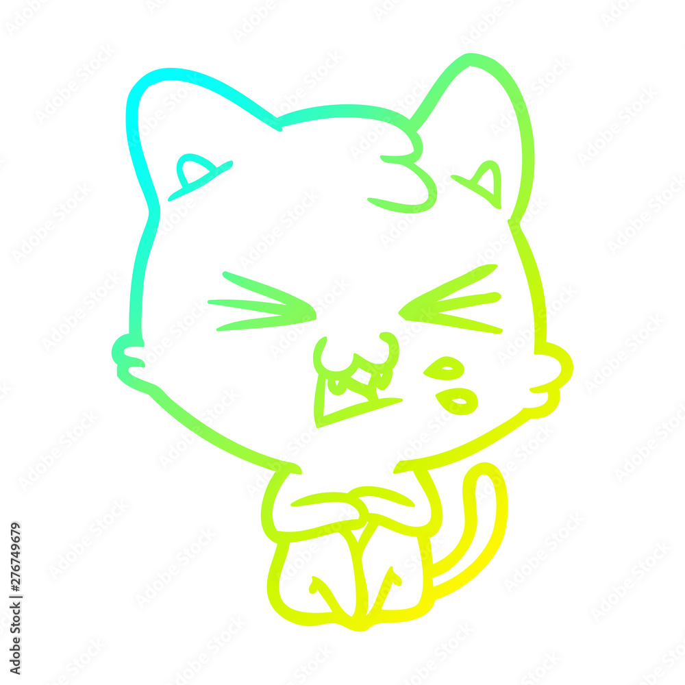 Obraz premium cold gradient line drawing cartoon cat hissing