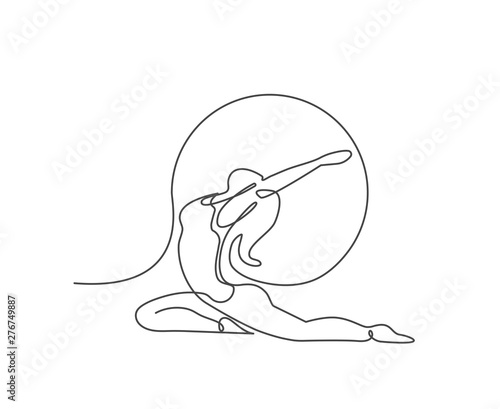 Young girl gymnast. Woman doing yoga exercise continuous line vector illustration.