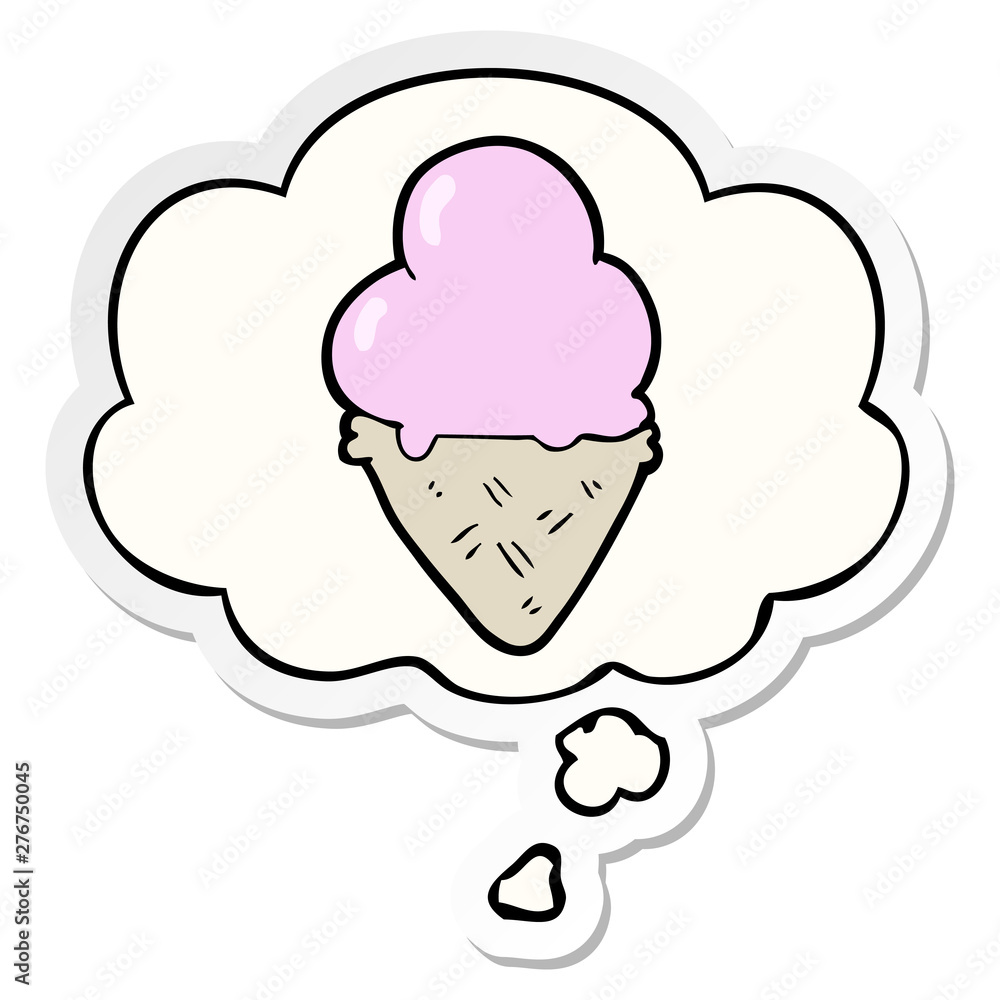 cartoon ice cream and thought bubble as a printed sticker