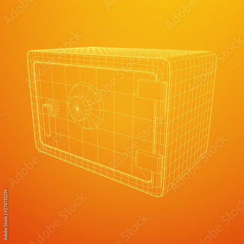 Metal bank vault safe. Wireframe low poly mesh vector illustration