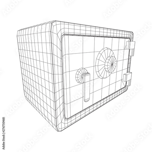 Metal bank vault safe. Wireframe low poly mesh vector illustration