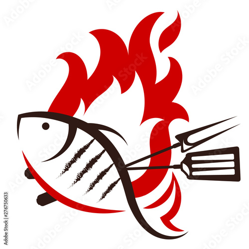 Grilled fish and fire flame