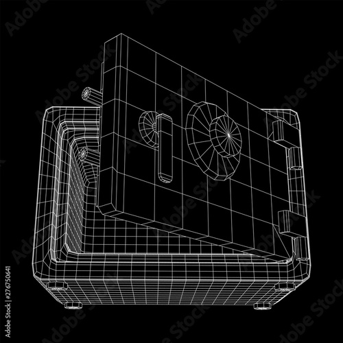 Metal bank vault safe. Wireframe low poly mesh vector illustration