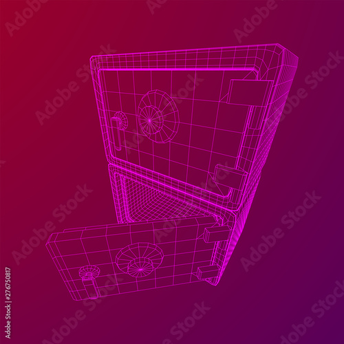 Metal bank vault safe. Wireframe low poly mesh vector illustration