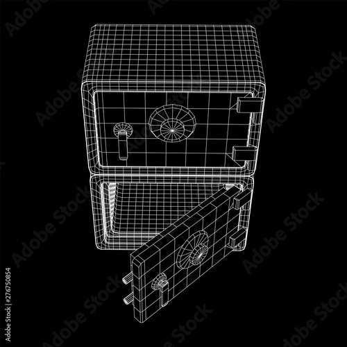 Metal bank vault safe. Wireframe low poly mesh vector illustration