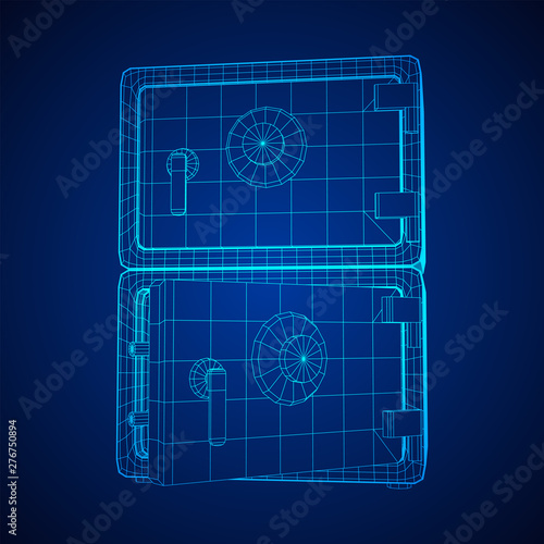 Metal bank vault safe. Wireframe low poly mesh vector illustration